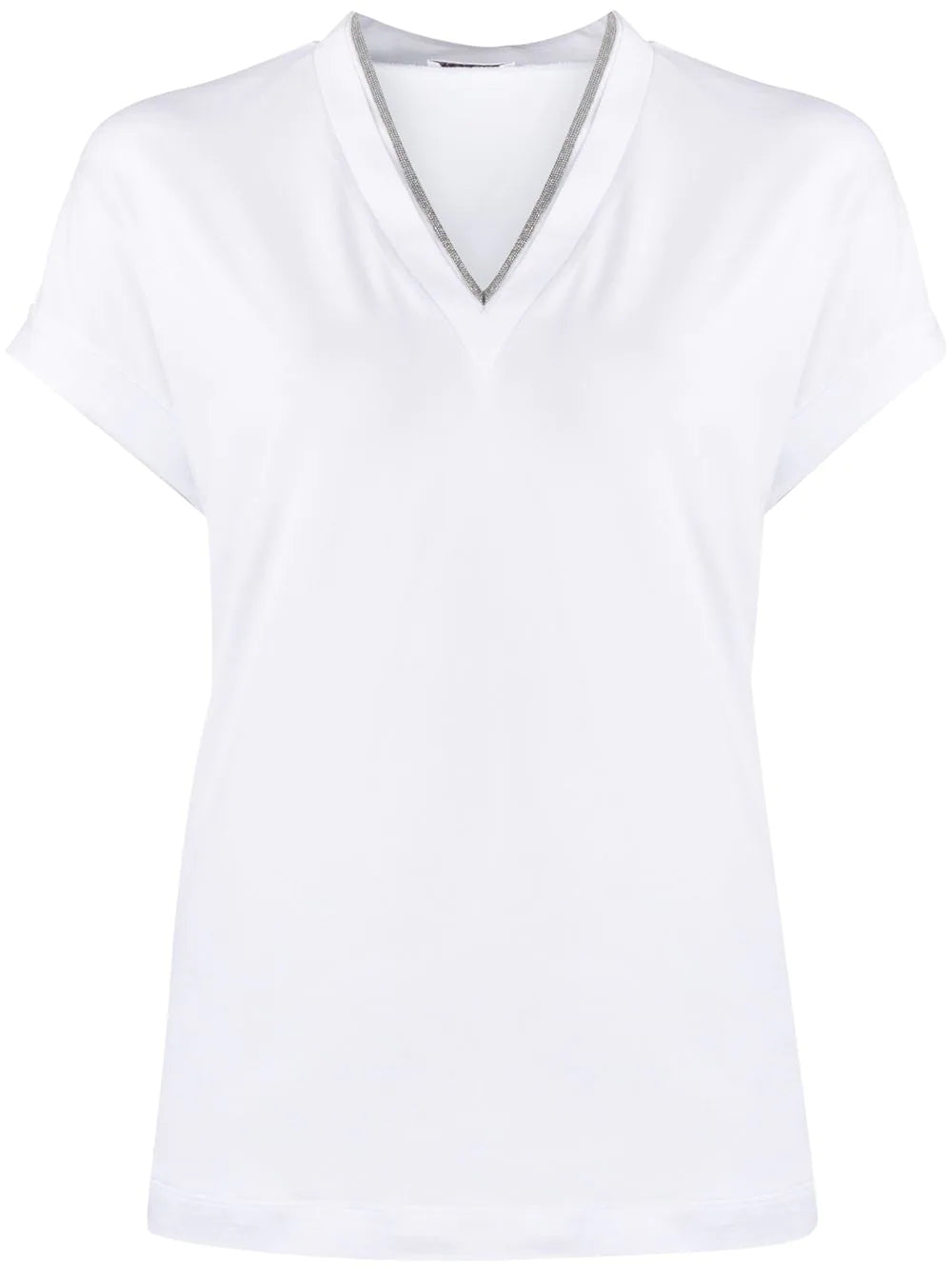 T-silvery trim V-neck T-shirt