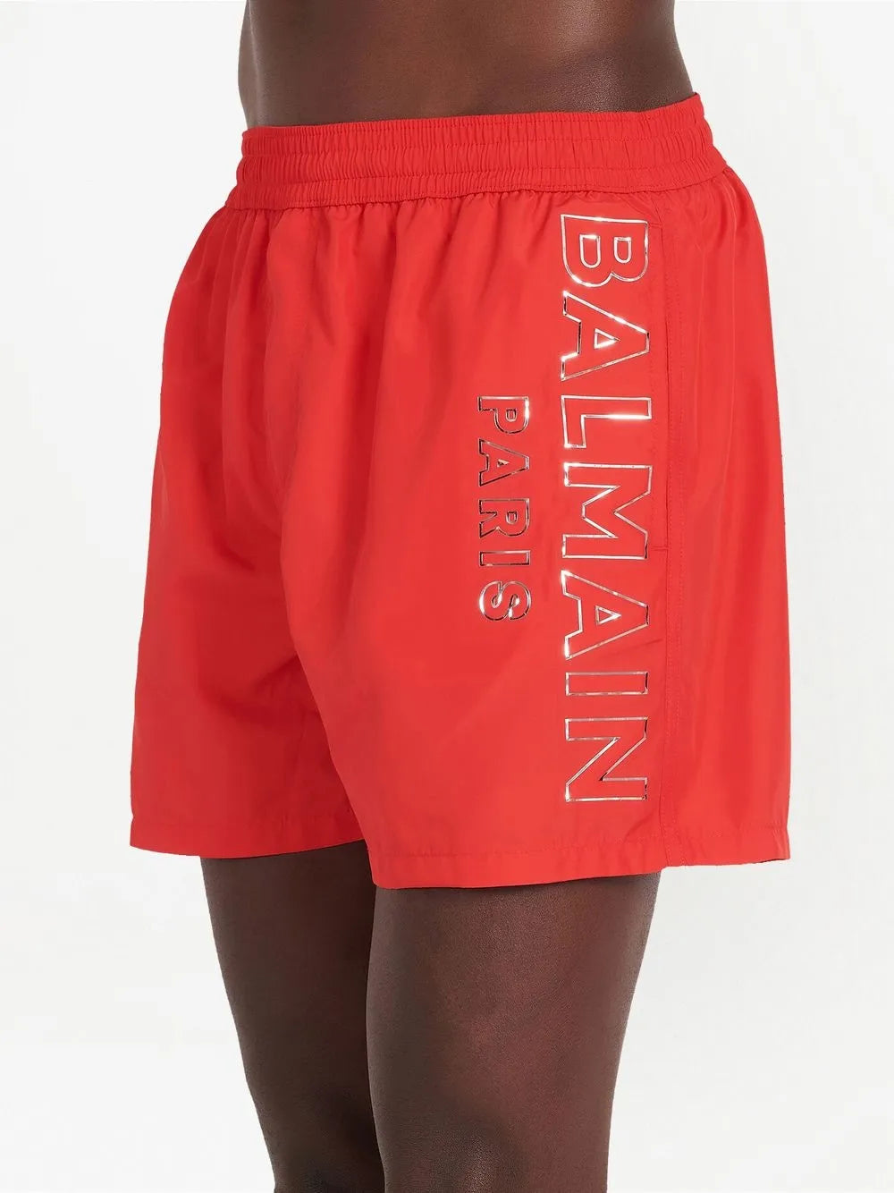 metallic-logo swim shorts