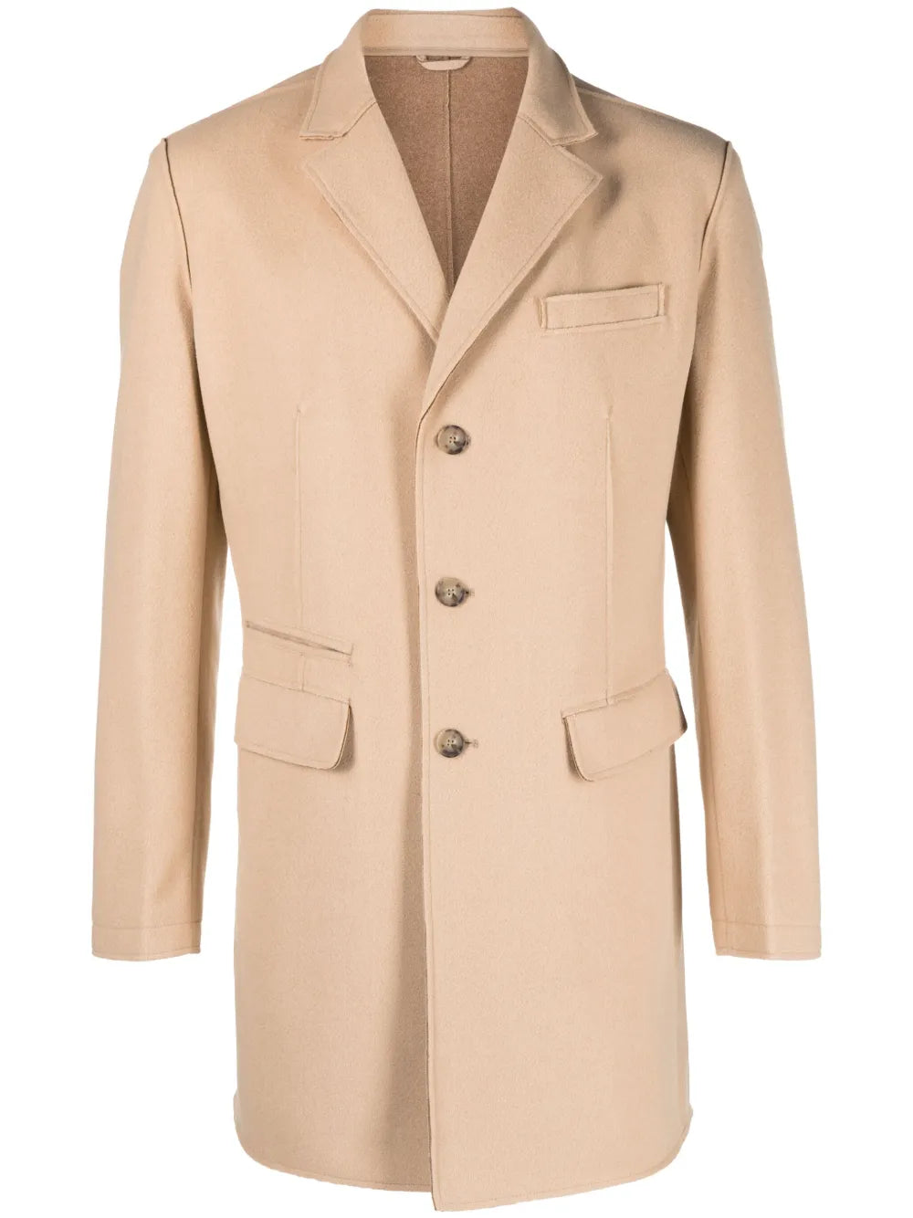 exposed-seam single-breasted midi coat