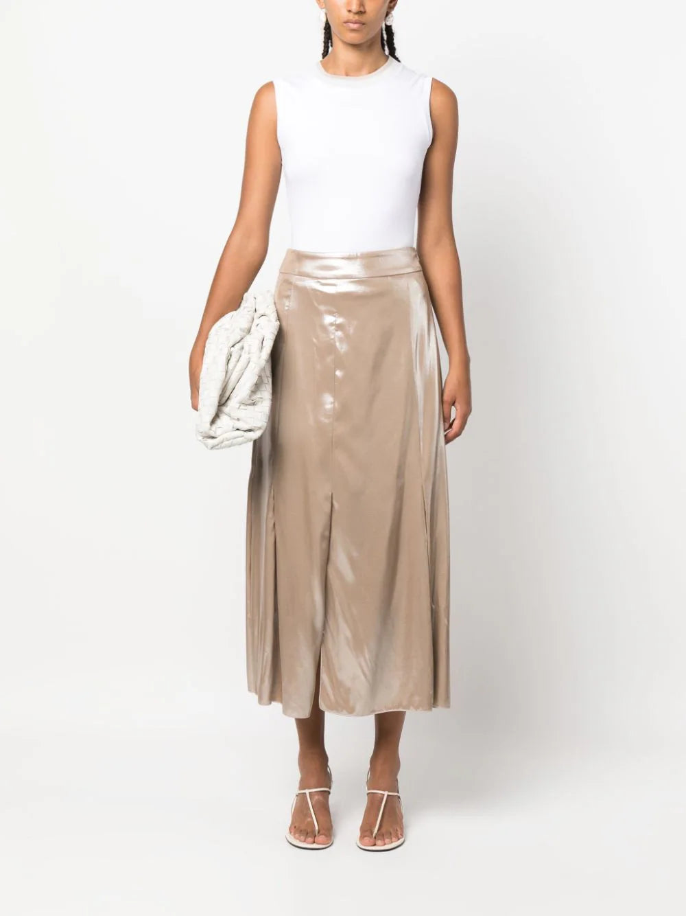 laminated-twill midi skirt