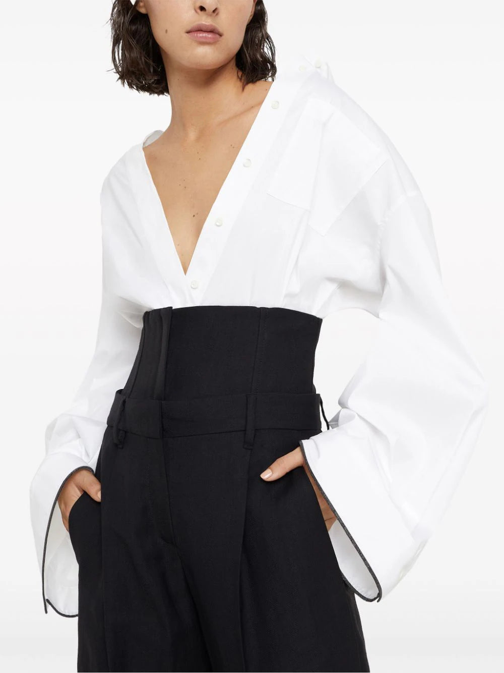 contrast-border poplin shirt