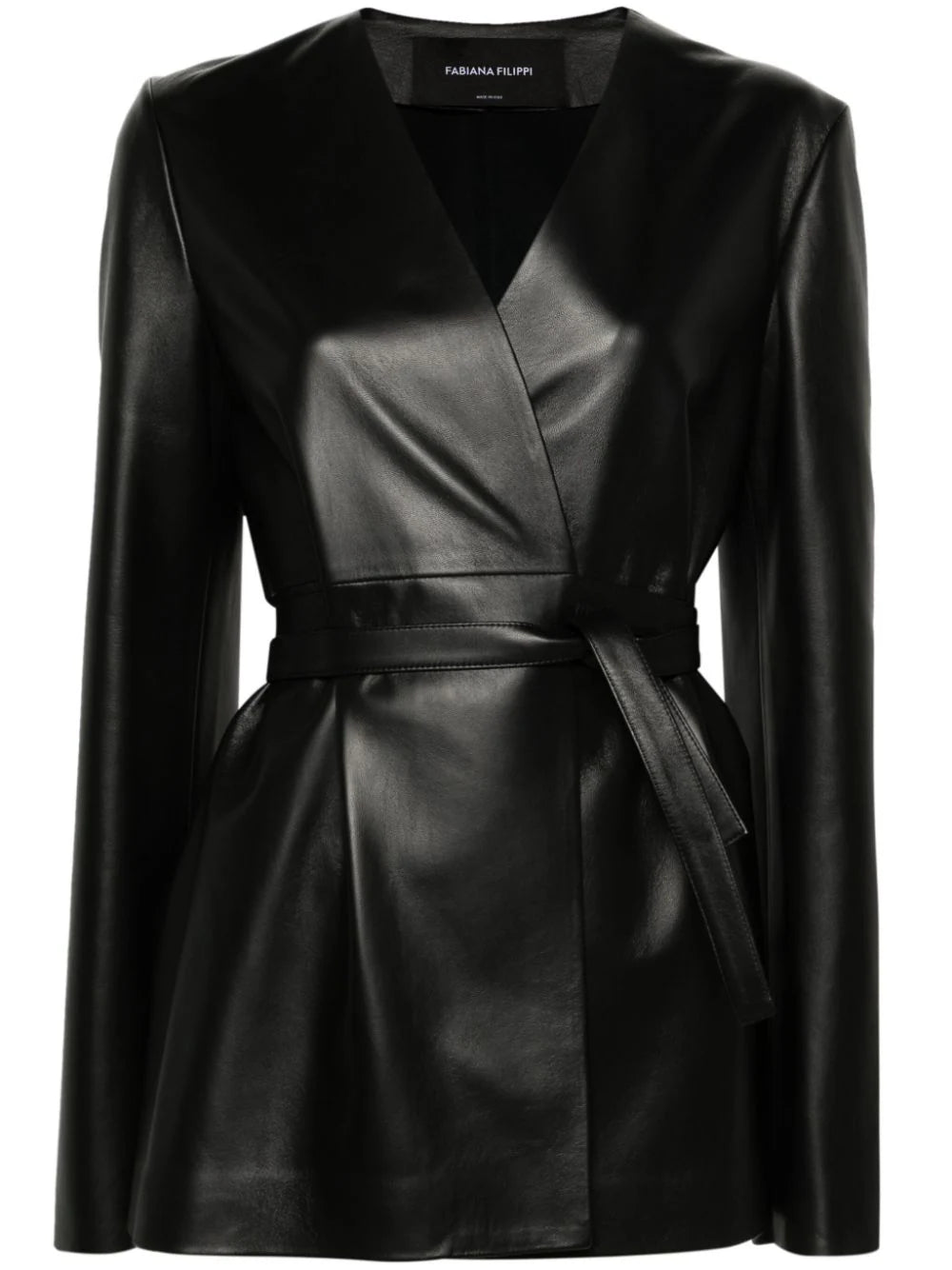 wrap-design leather jacket