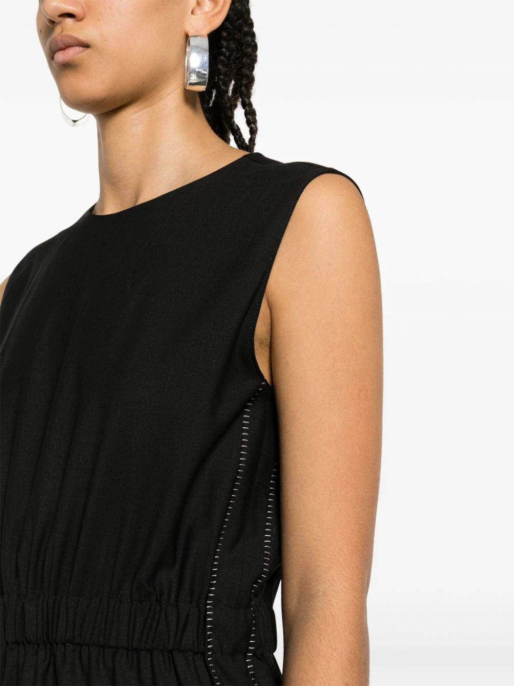 contrast-stitching midi dress