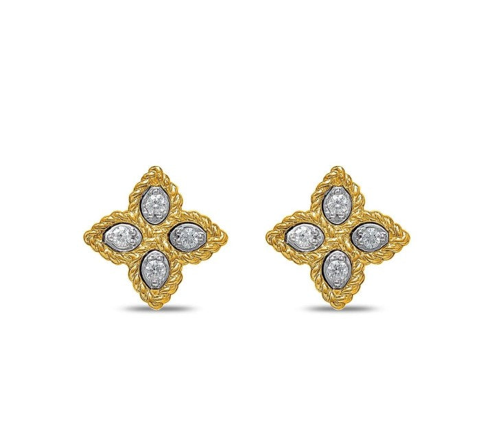 18kt yellow gold Princess Flower diamond earrings