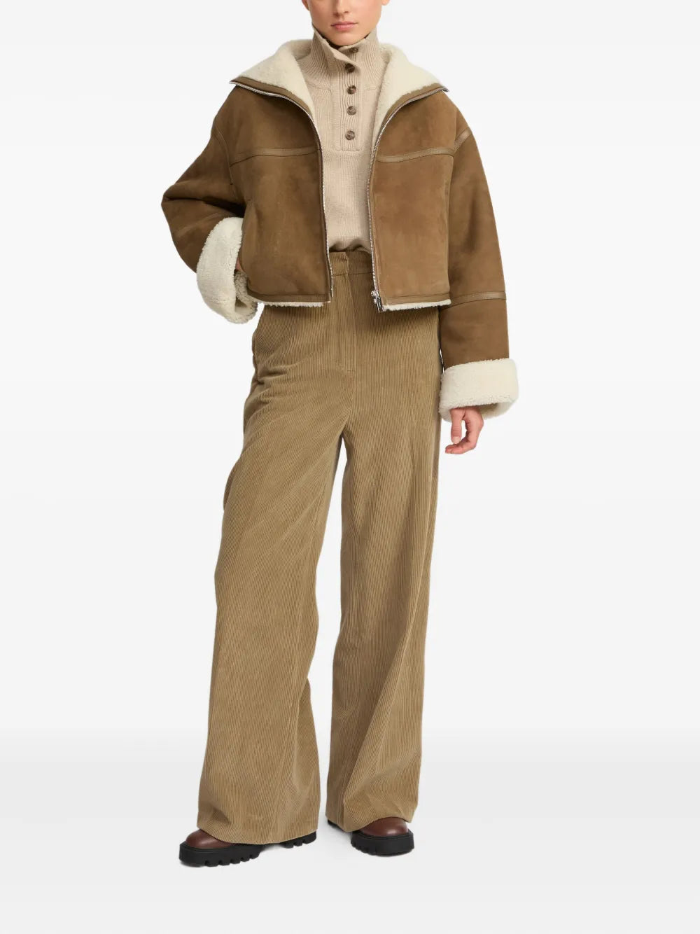 shearling-trimmed suede jacket