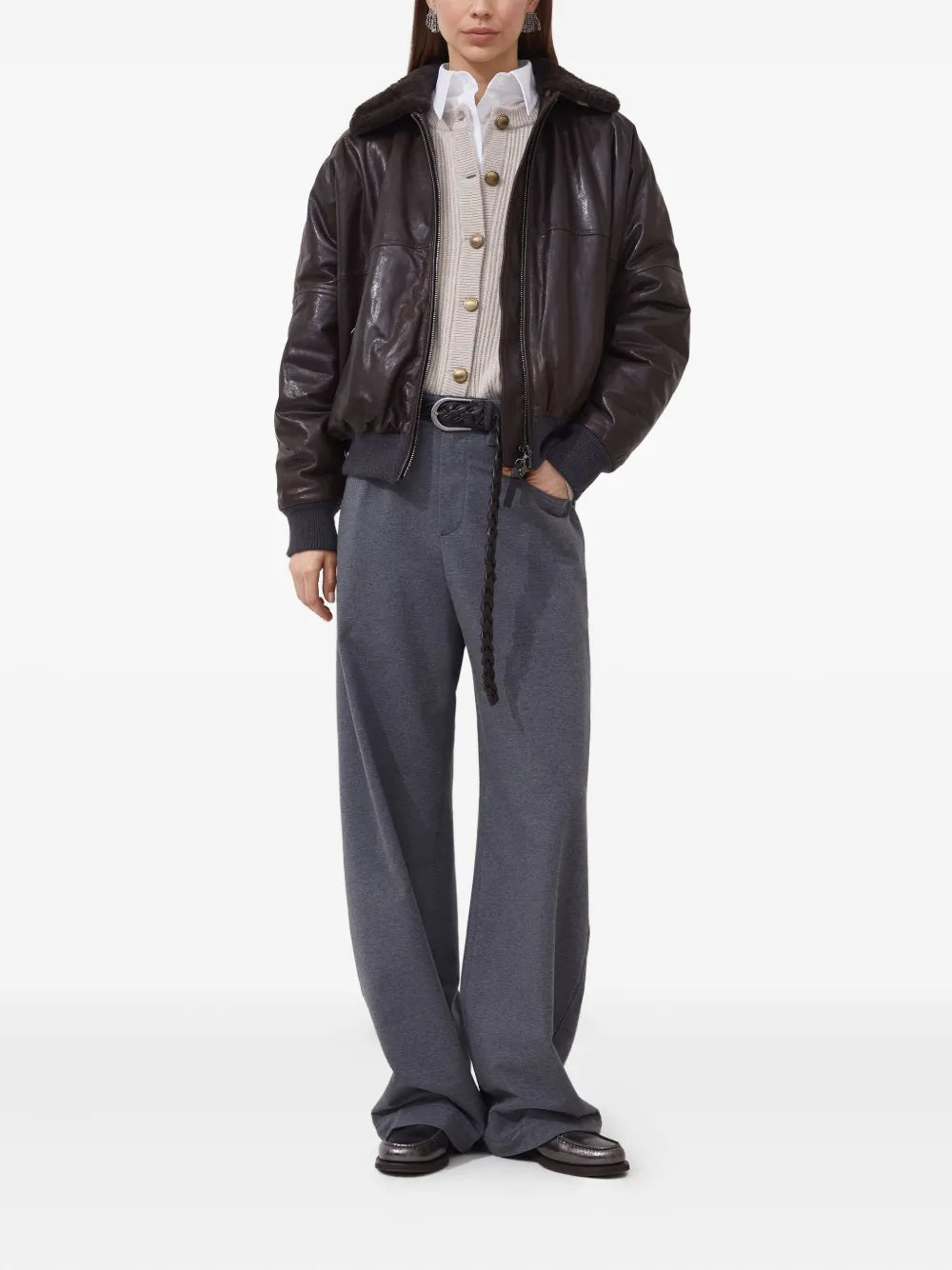 English ribbed-knit button-up cardigan