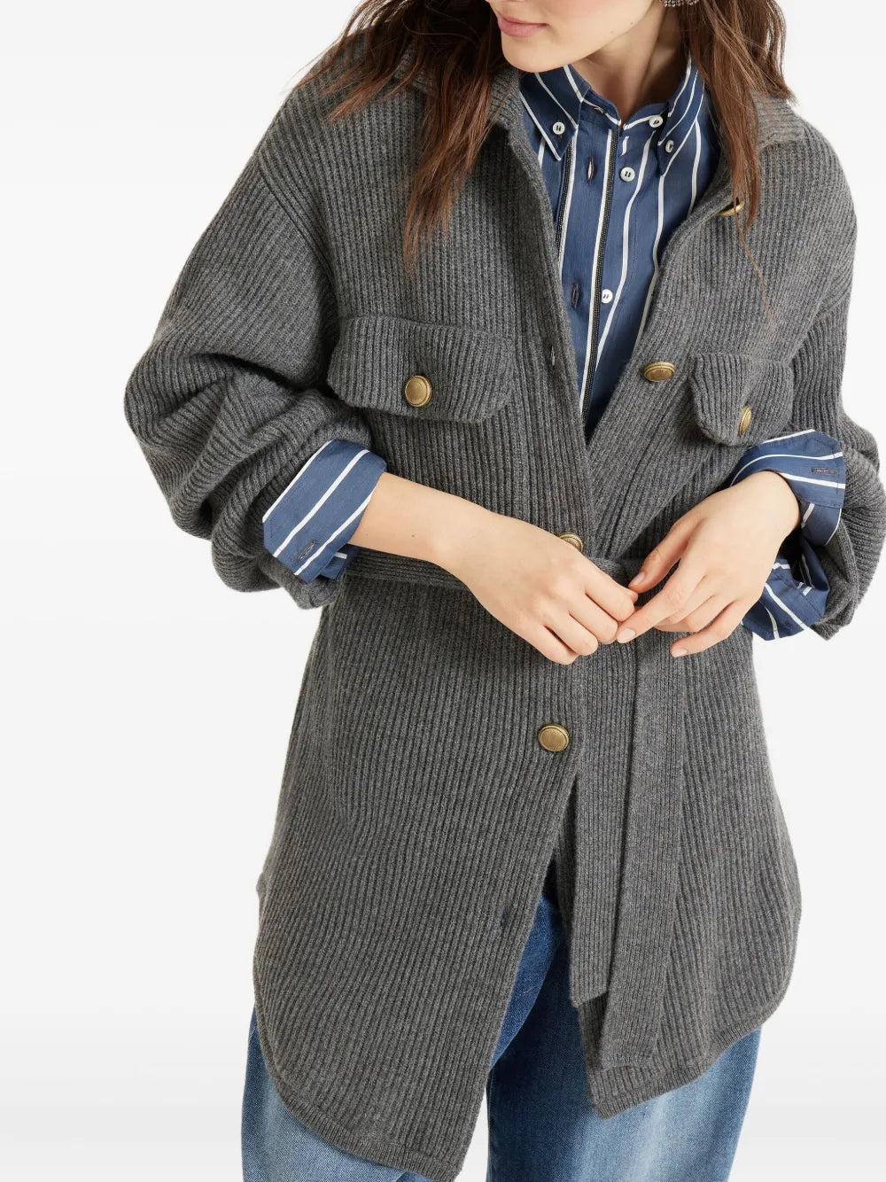 ribbed wool belted cardigan