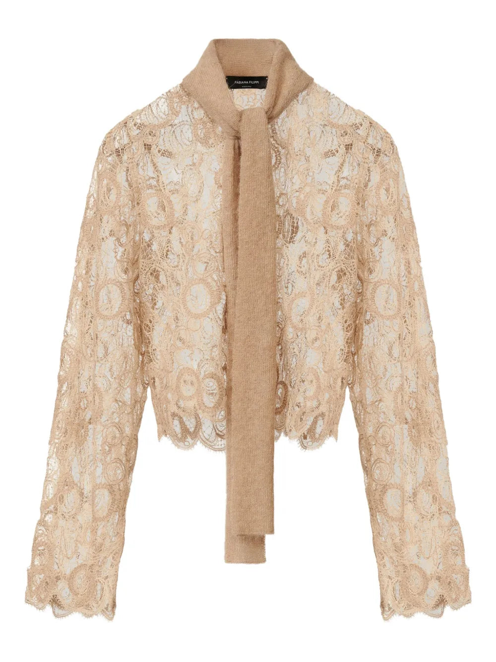 macramé-lace tie-neck shirt