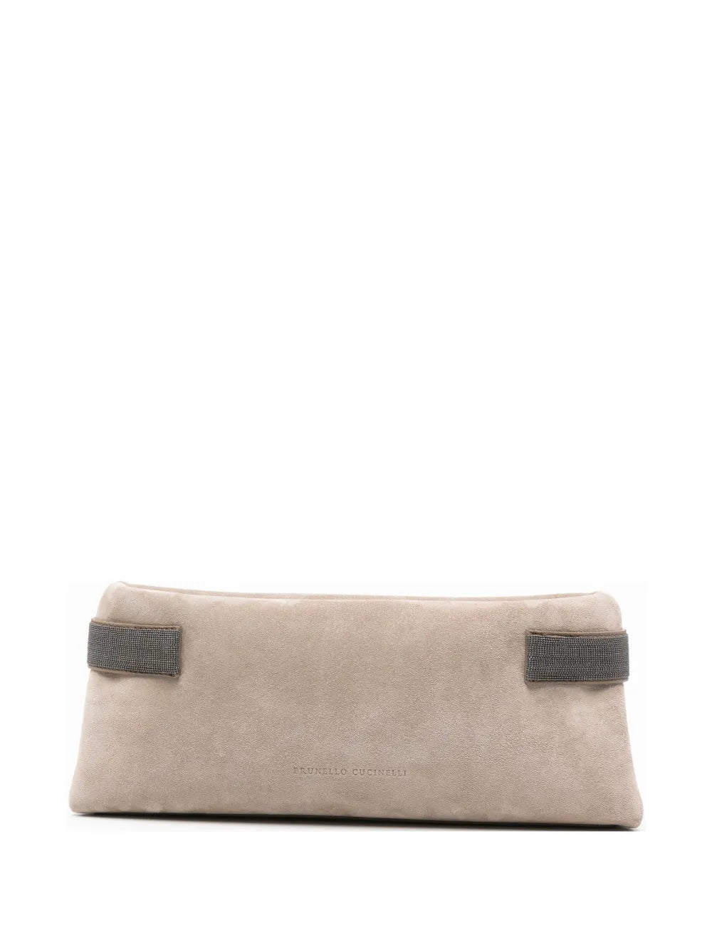 Monili-chain suede clutch bag