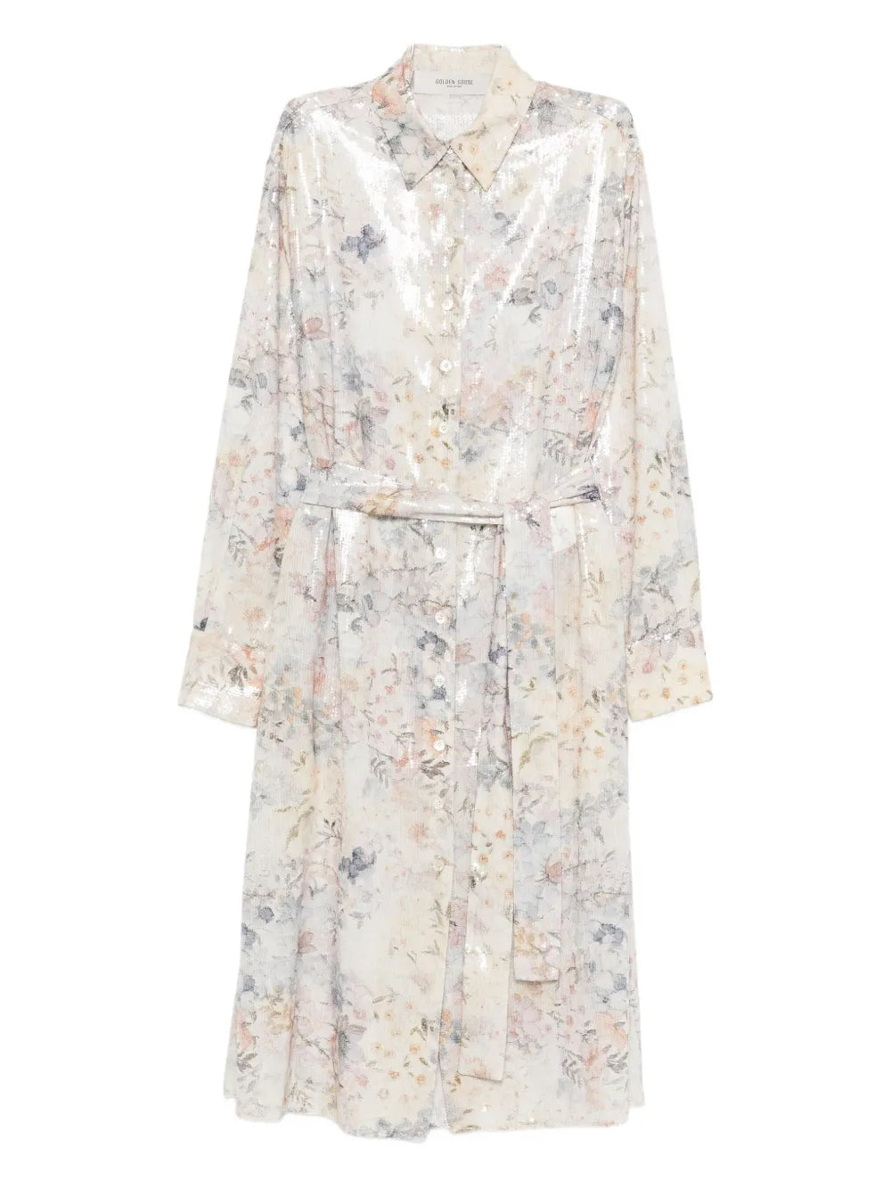 sequin floral shirt midi day dress
