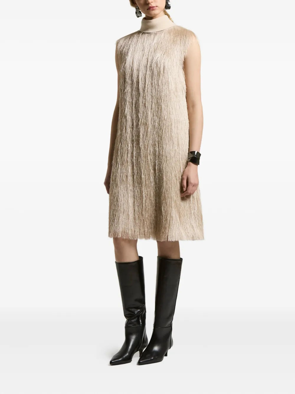fringed high-neck dress