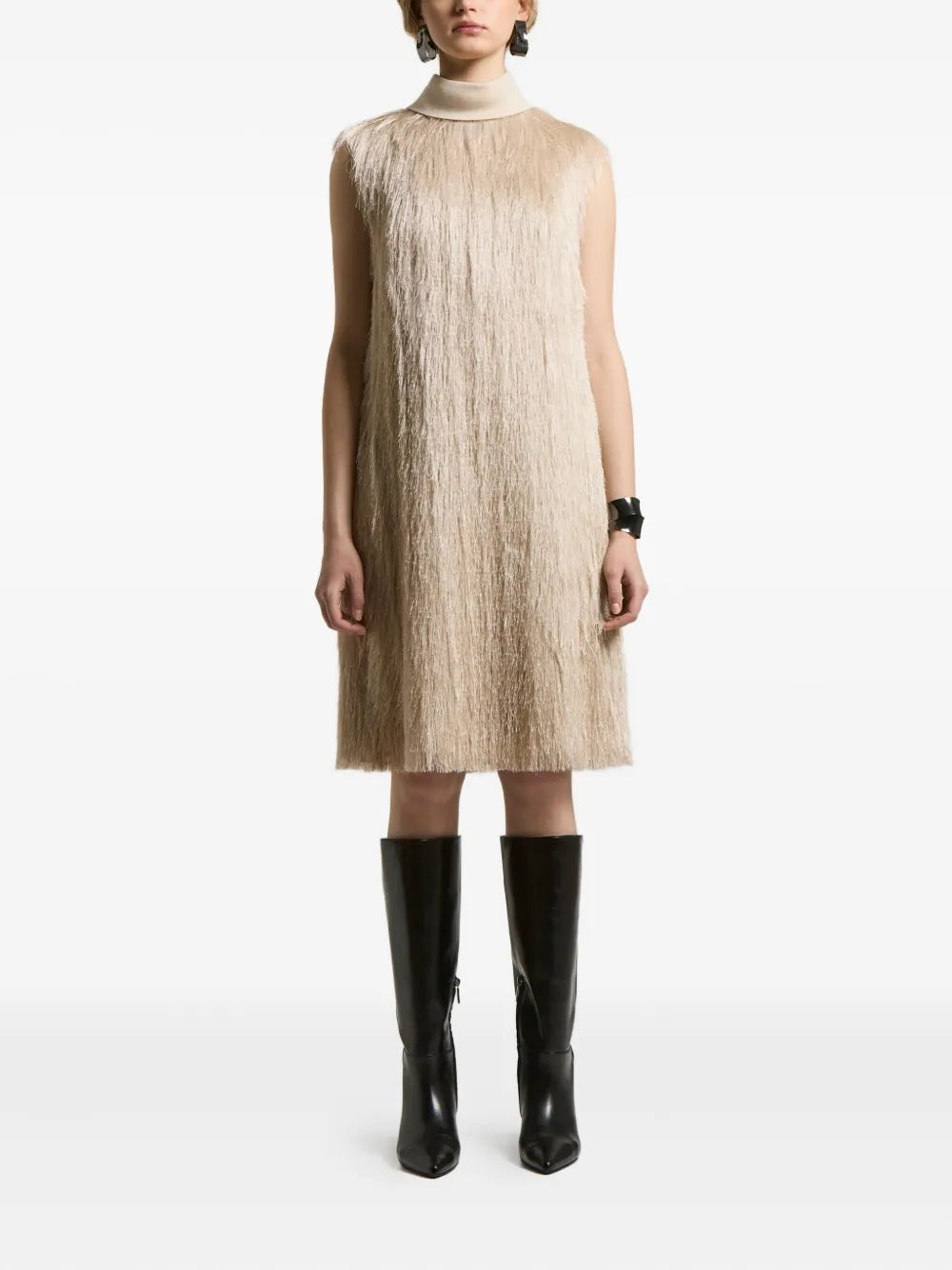 fringed high-neck dress