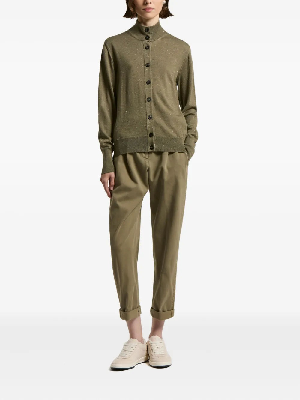 high-neck long-sleeves cardigan