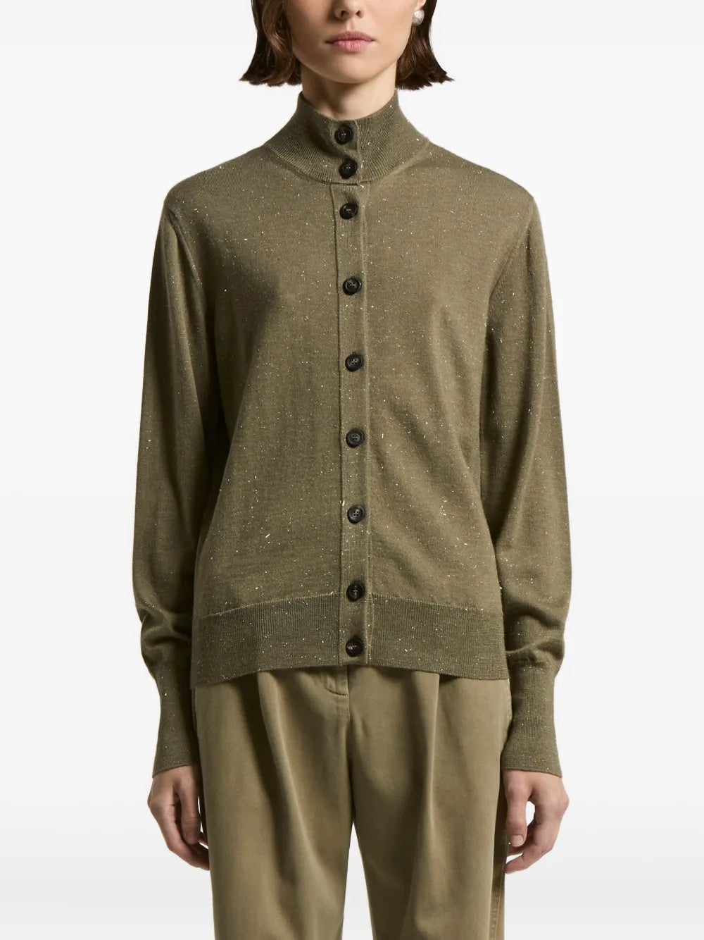 high-neck long-sleeves cardigan
