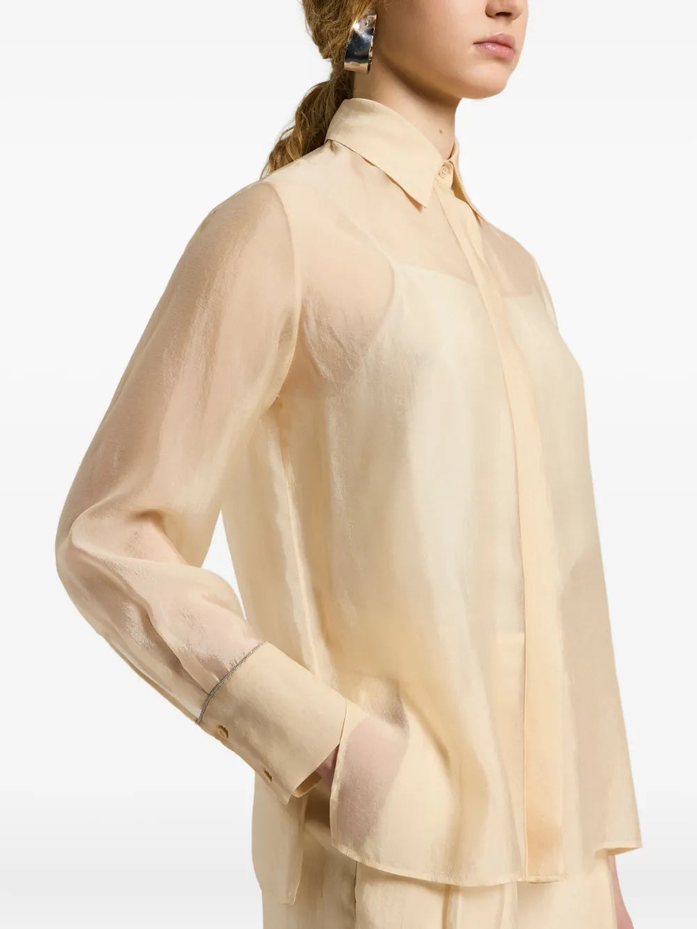 sheer-panel collared shirt