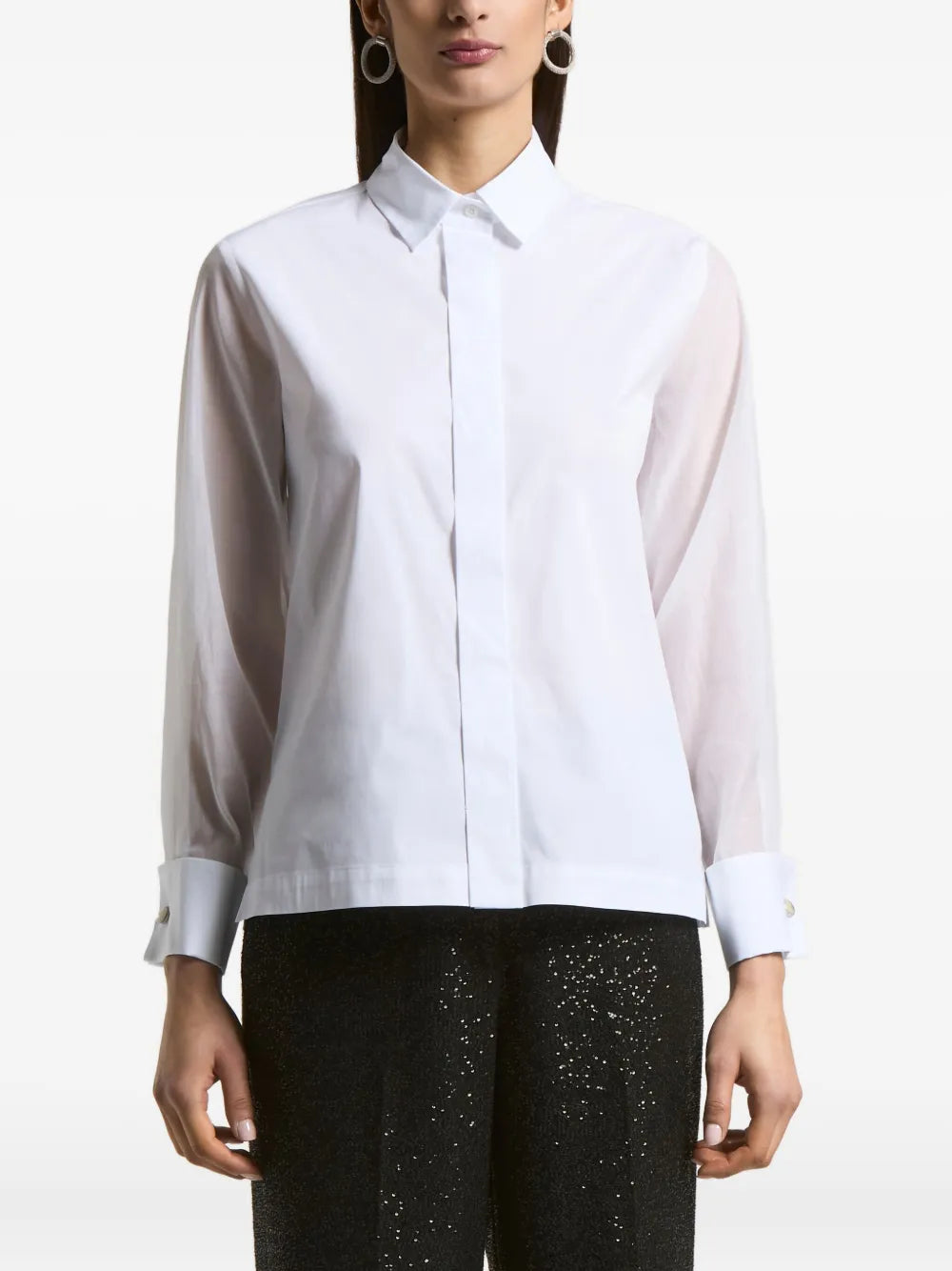 sheer-sleeve shirt