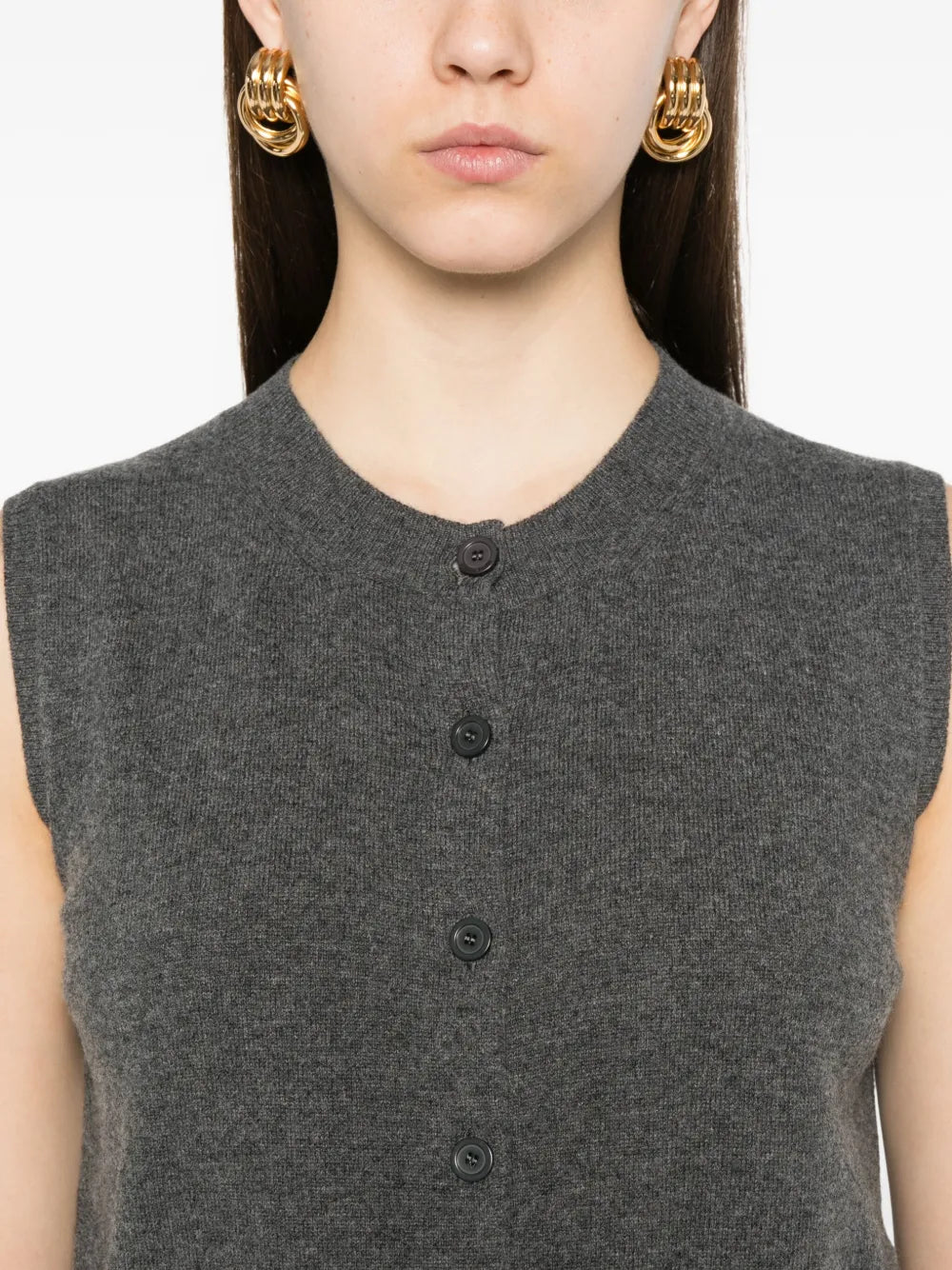 button-fastening sleeveless cardigan