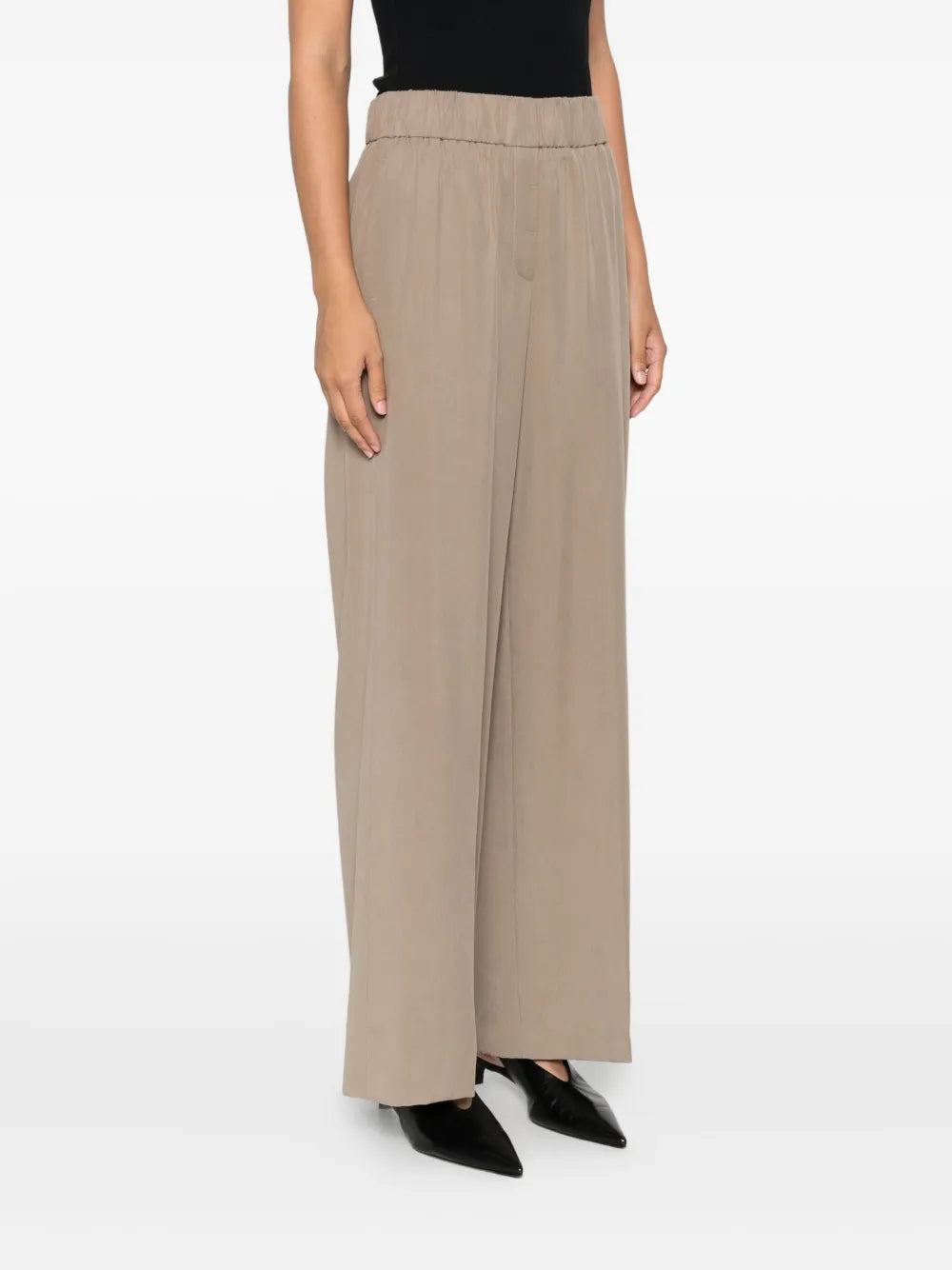elastic-waist wide-leg trousers