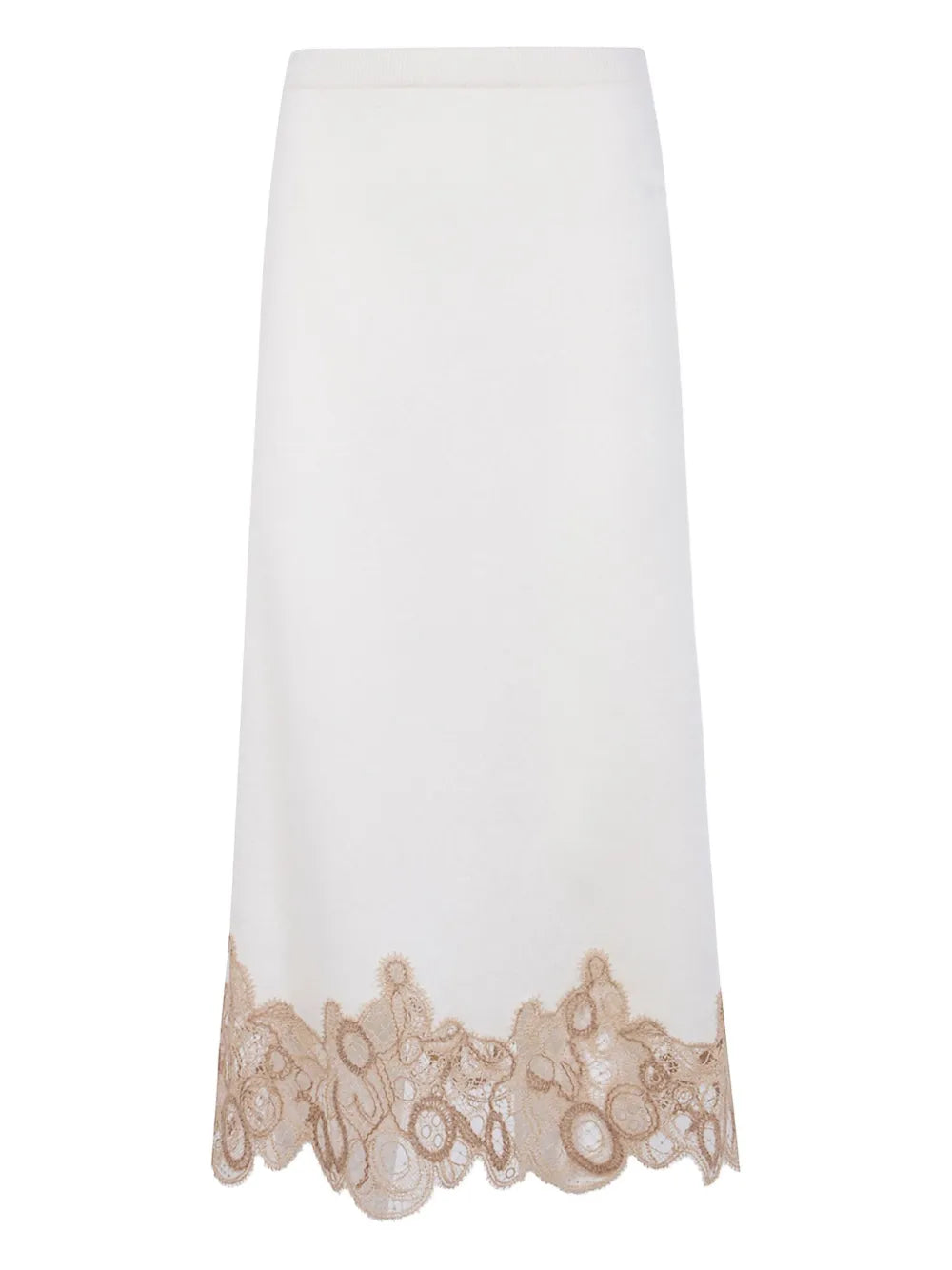 lace-trimmed wool midi skirt