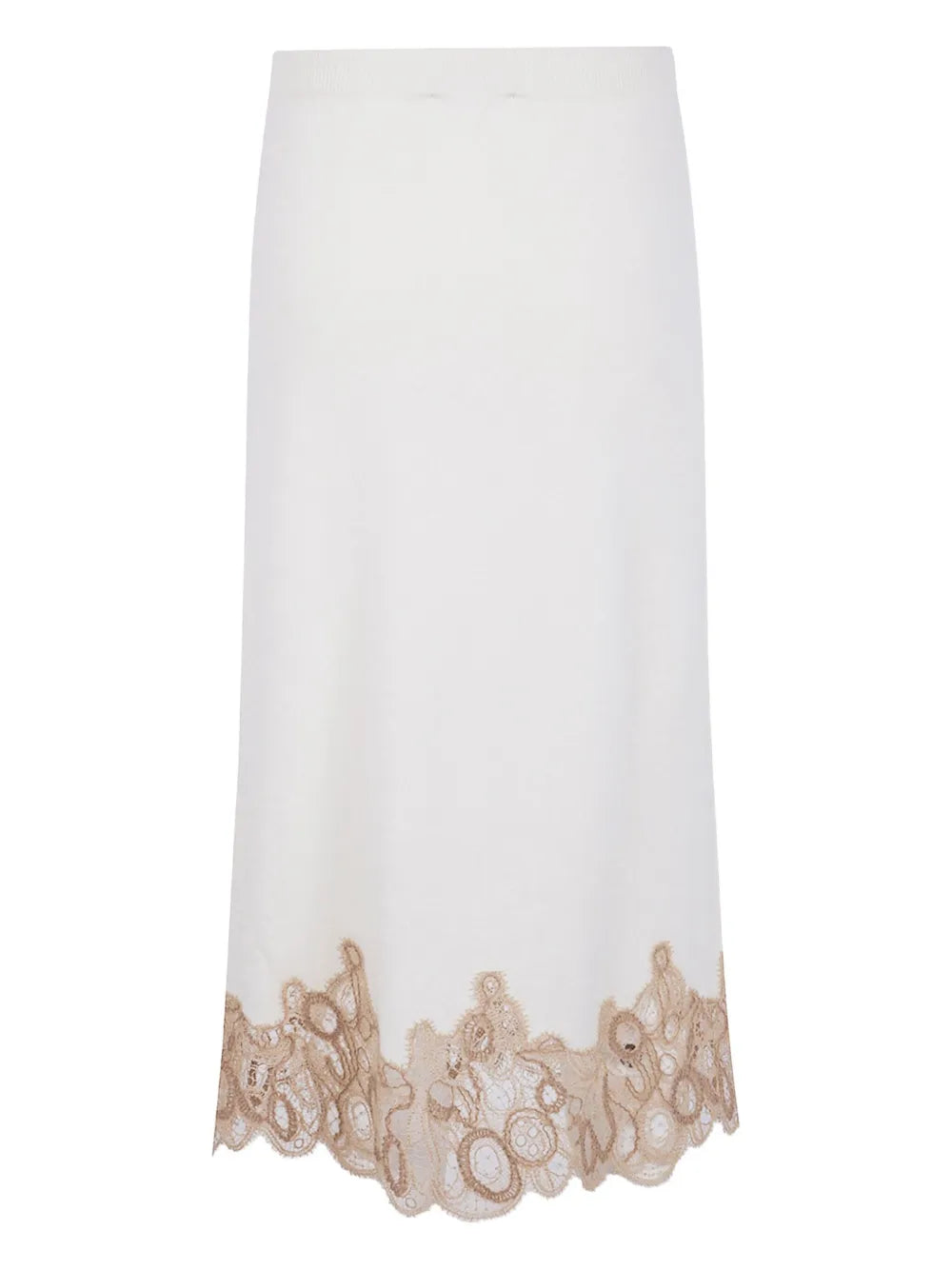 lace-trimmed wool midi skirt