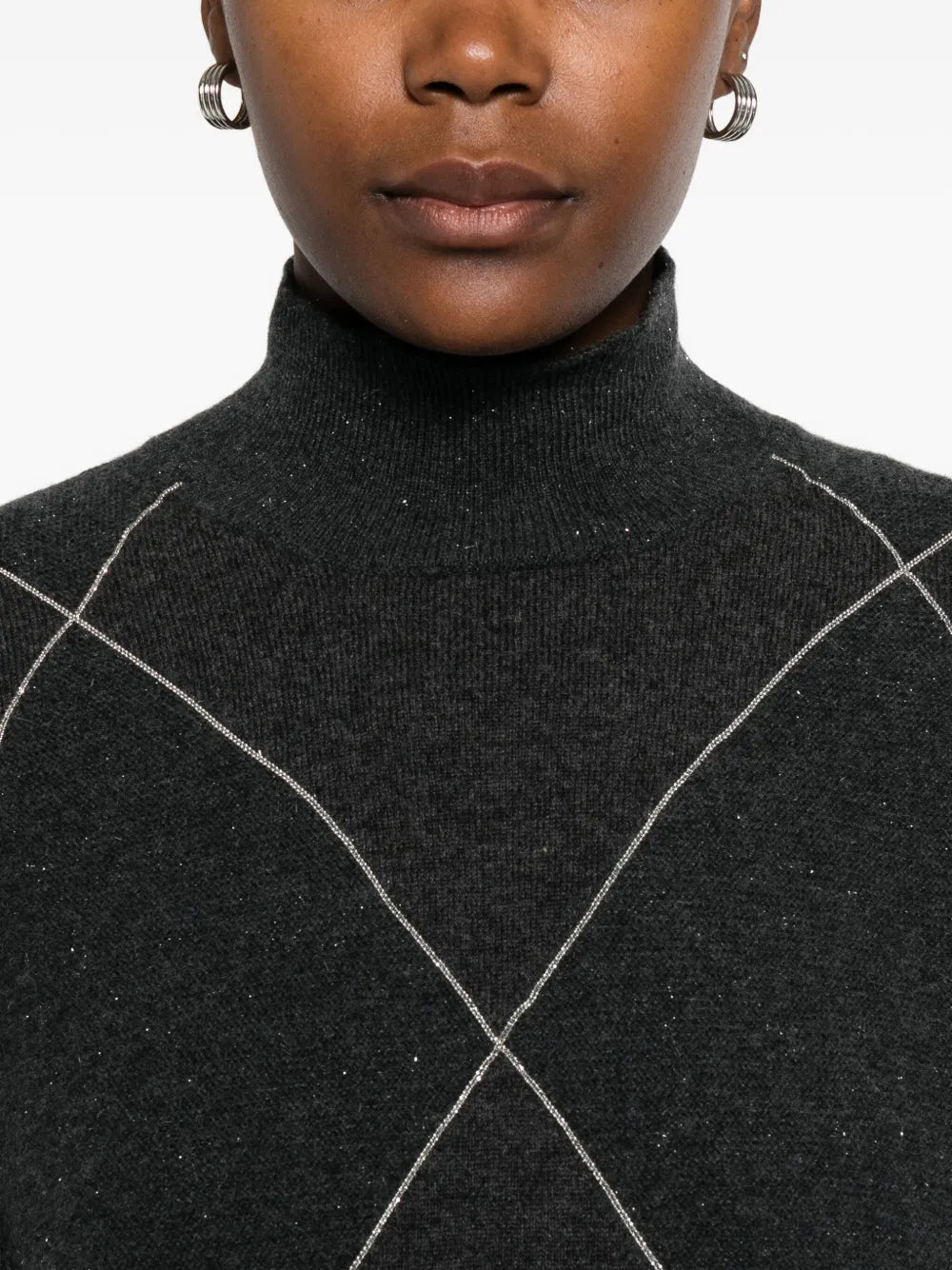 diamond-pattern high-neck sweater