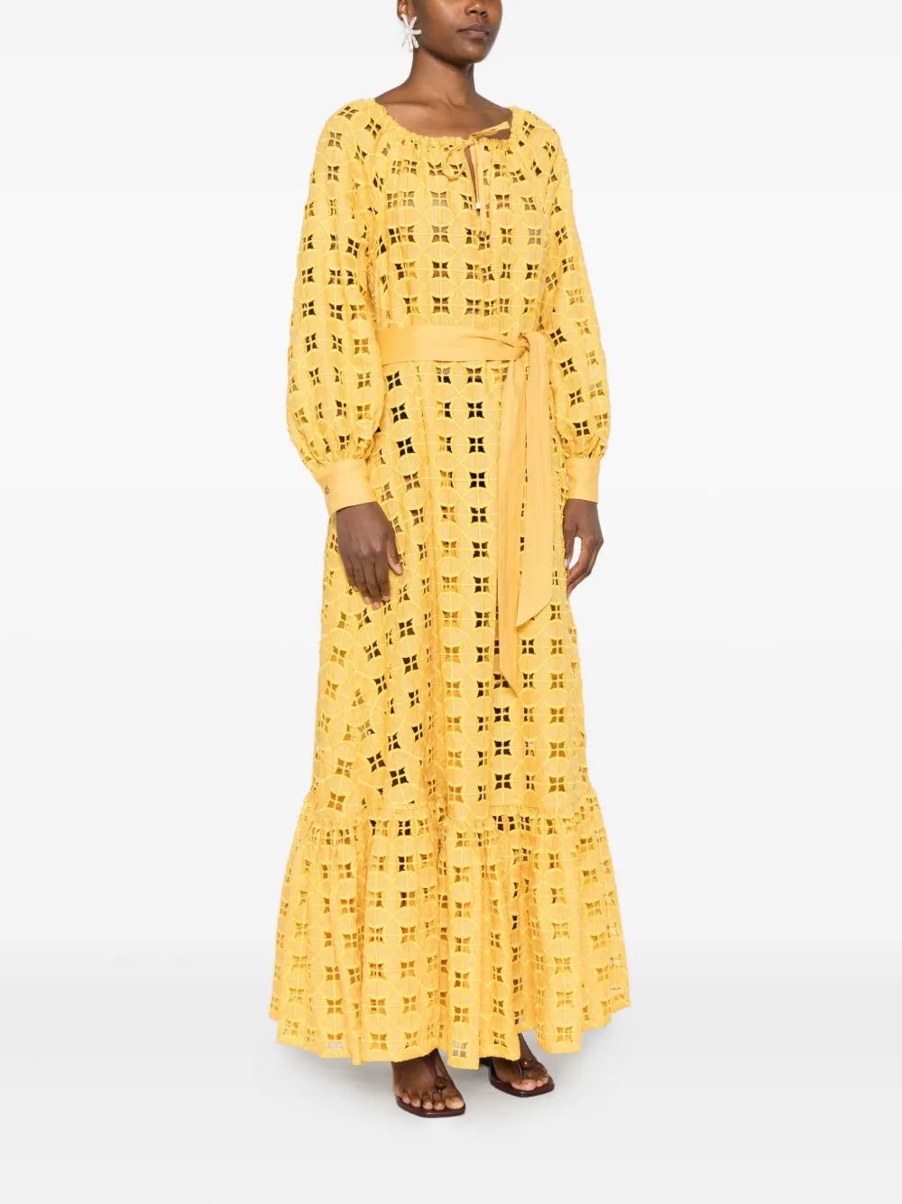 eyelet-embroidered tiered maxi dress