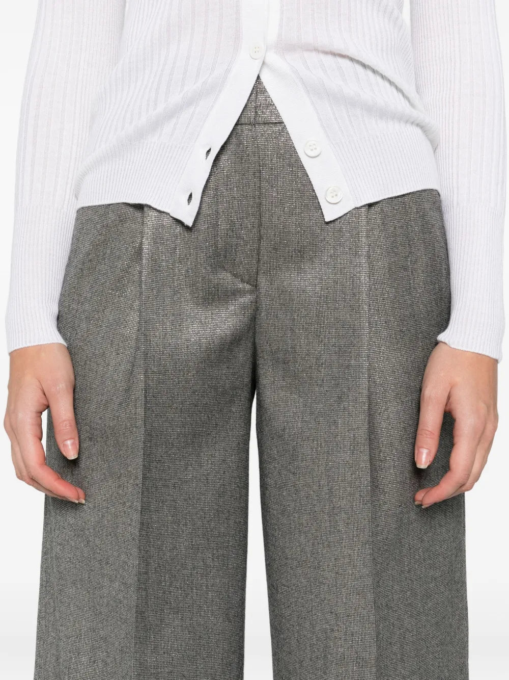 metallic-effect pants