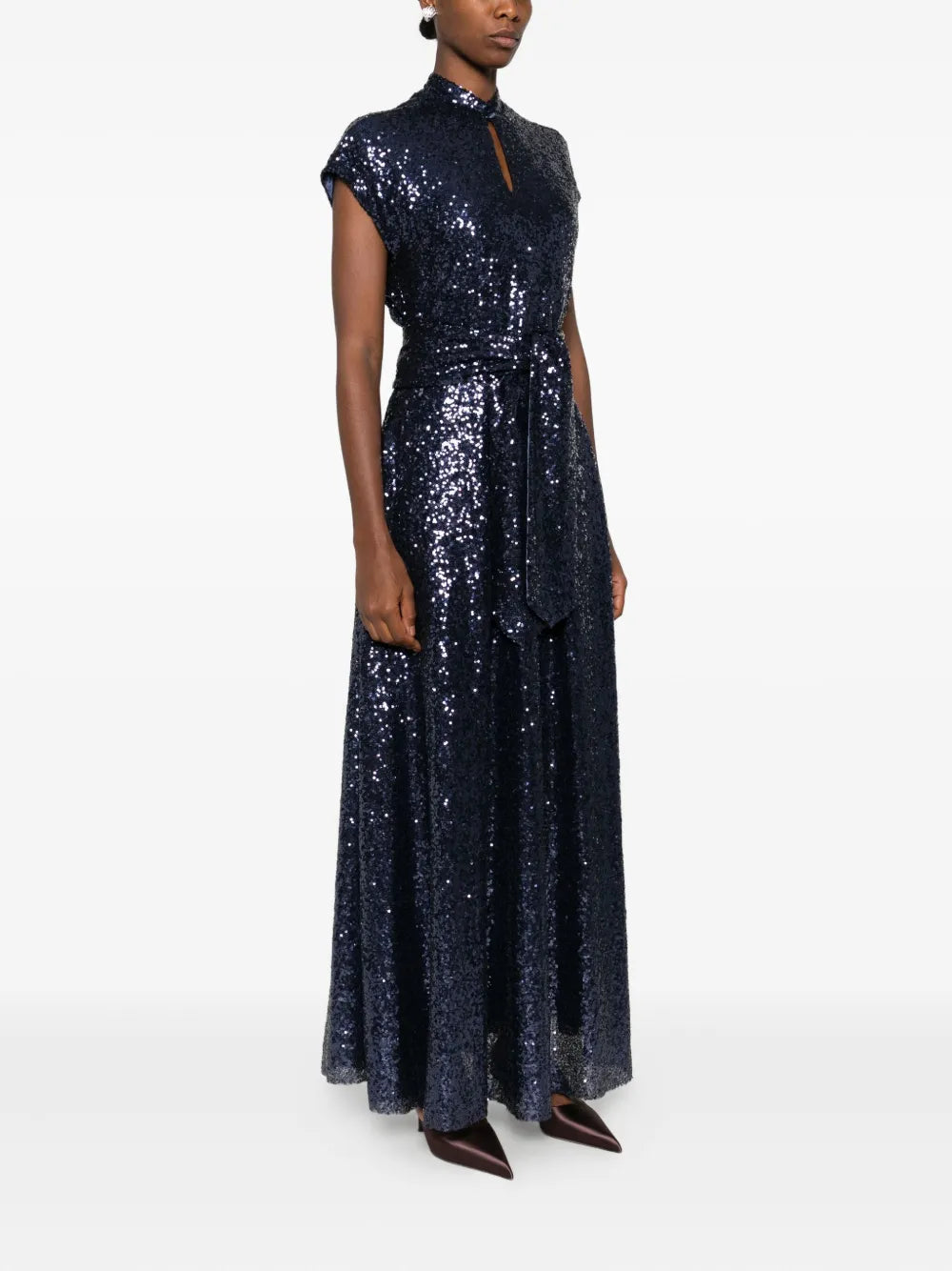 sequin embellished belted dress