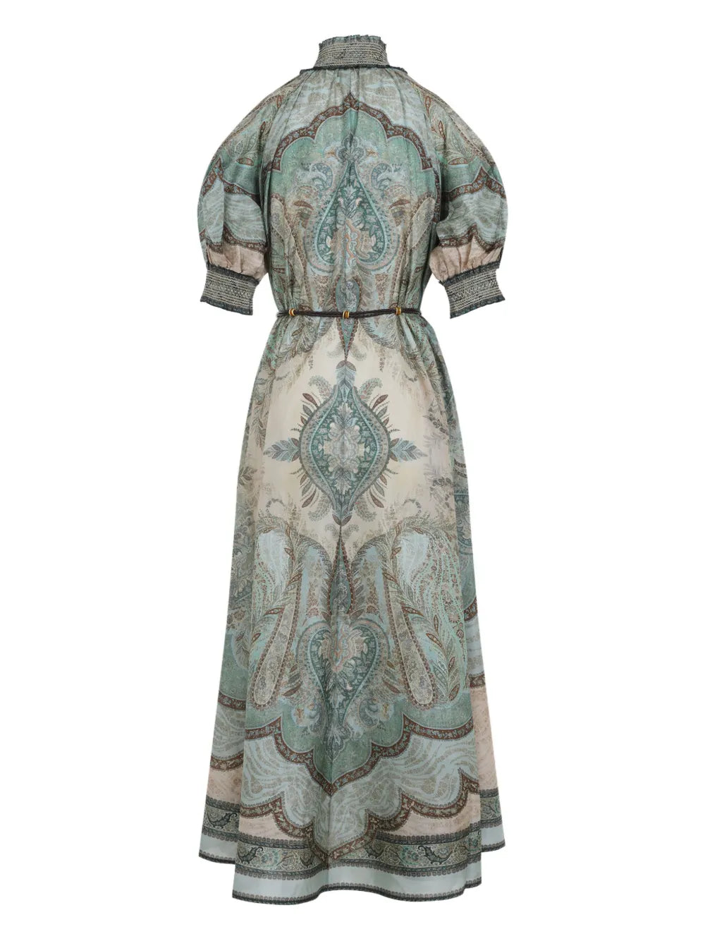 high-neck paisley silk dress