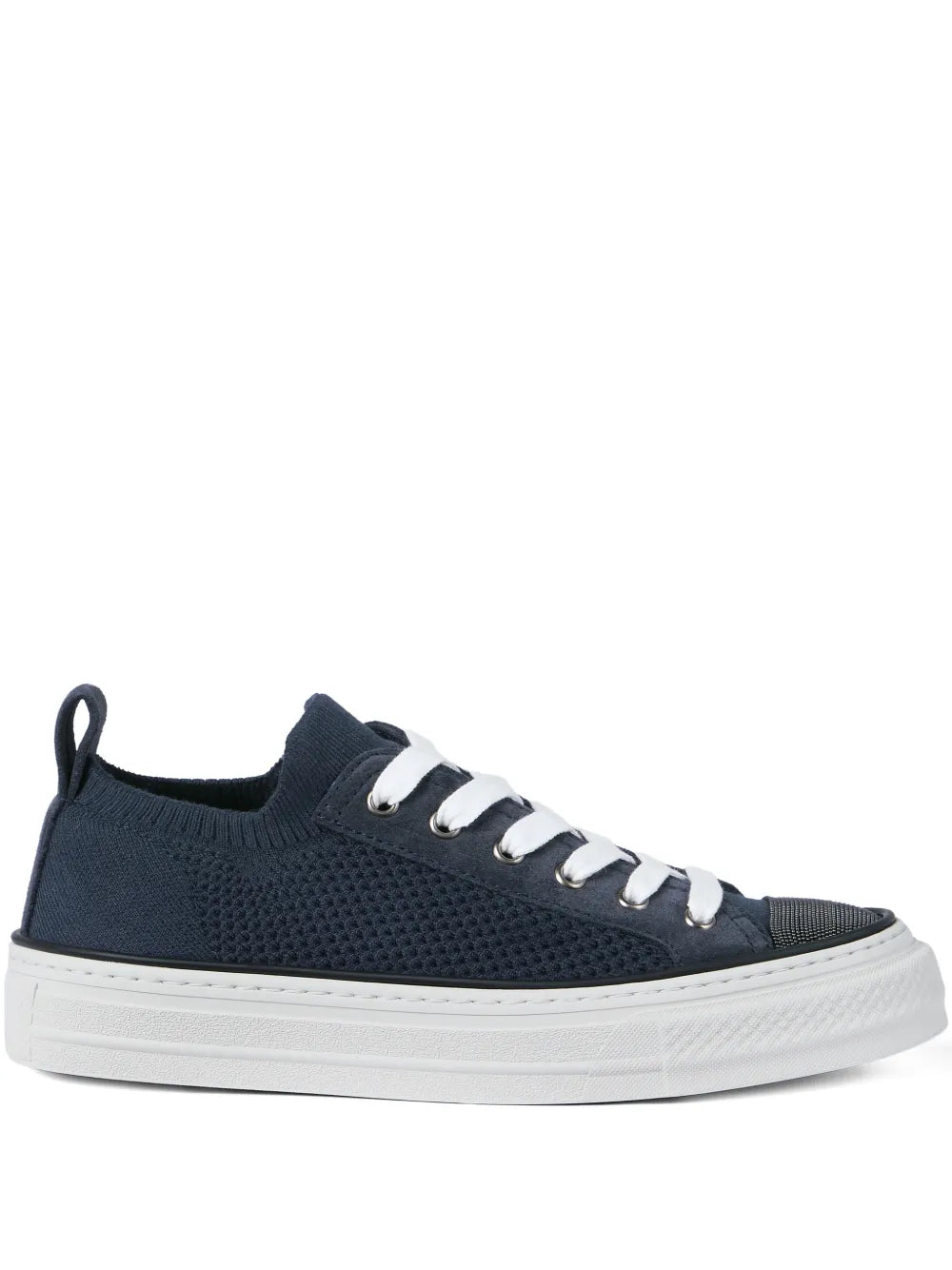 knit suede-panel sneakers