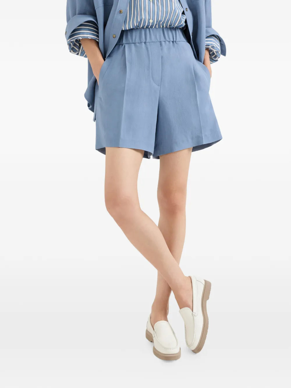 viscose and linen fluid twill baggy shorts