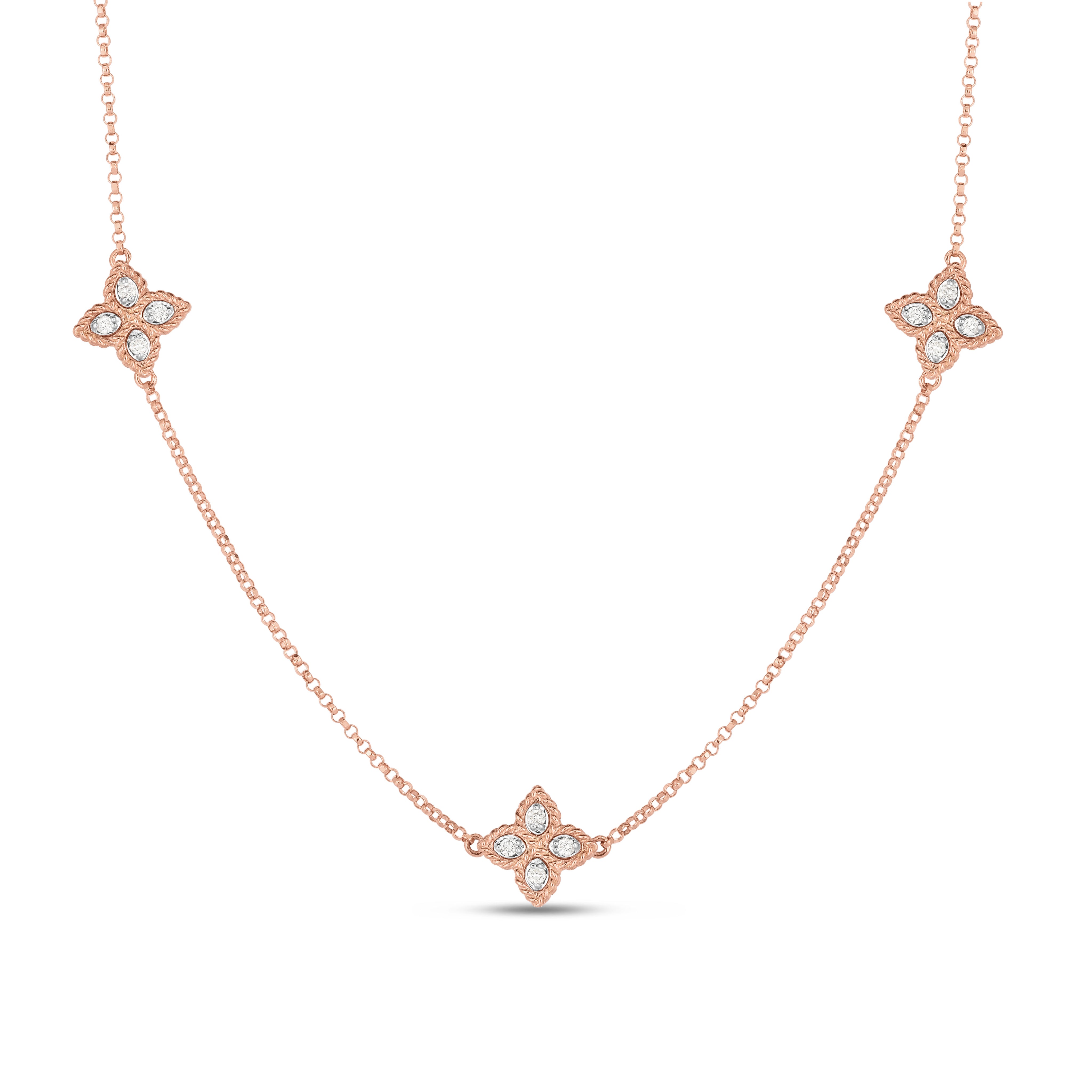 18kt rose  gold Princess Flower diamond necklace