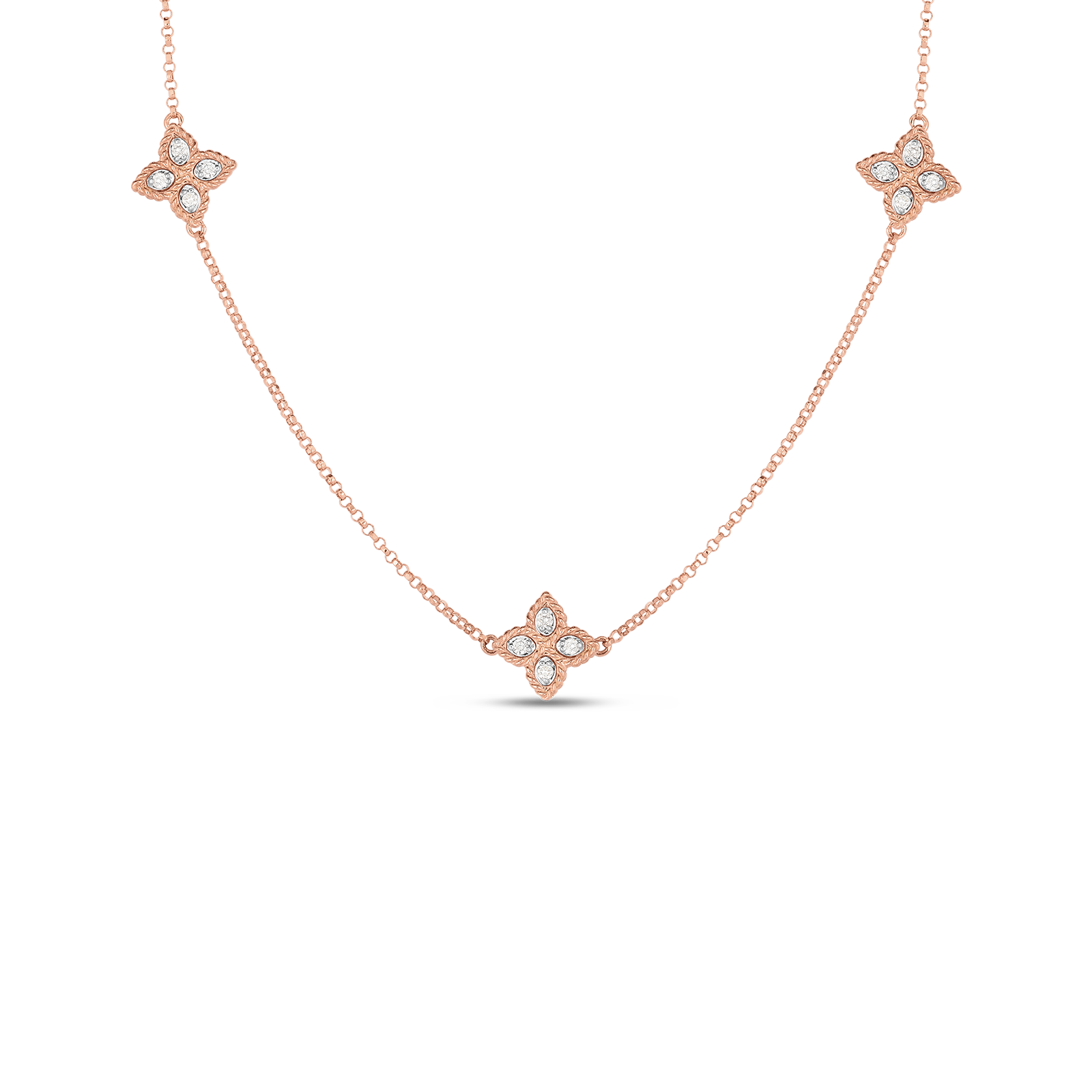 18kt rose  gold Princess Flower diamond necklace