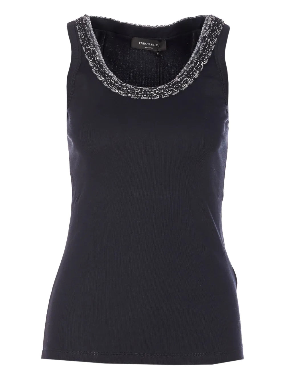 crew-neck embellished-trim tank top