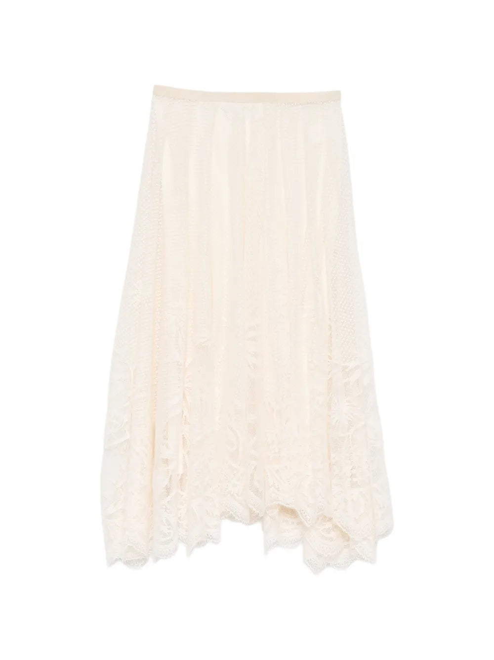 lace asymmetric-hem midi skirt