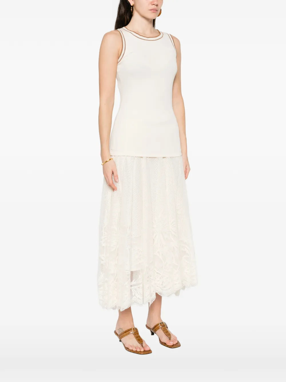 contrast-trim sleeveless tank top