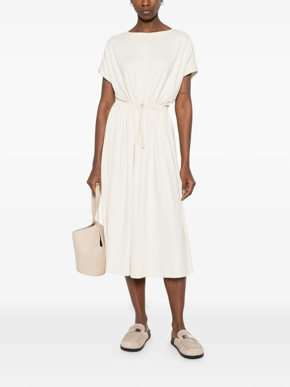 drawstring-waist midi dress