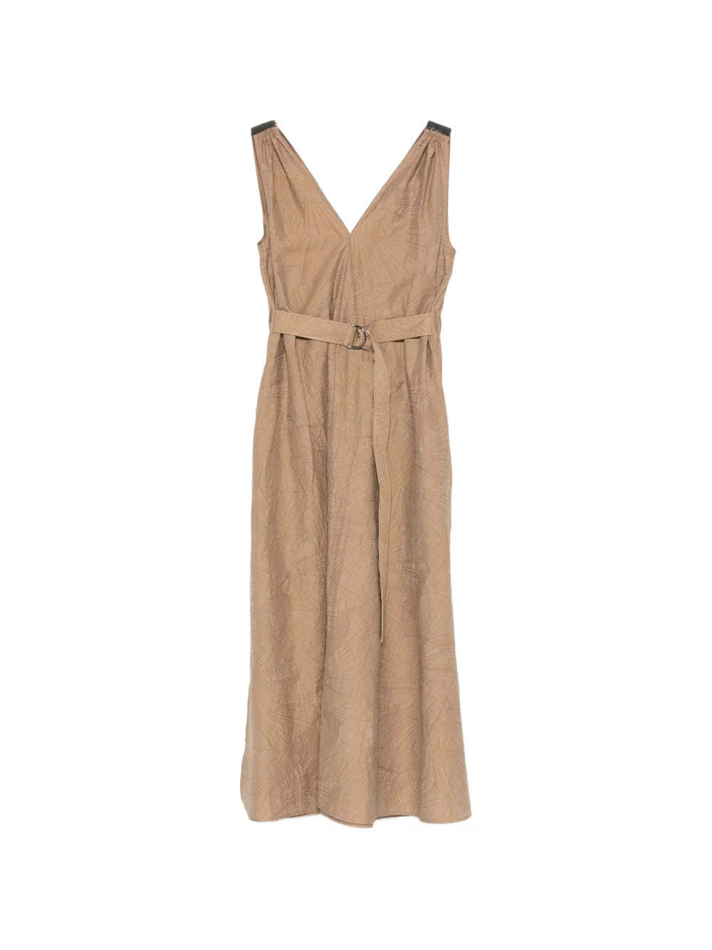 V-neck belted midi dress