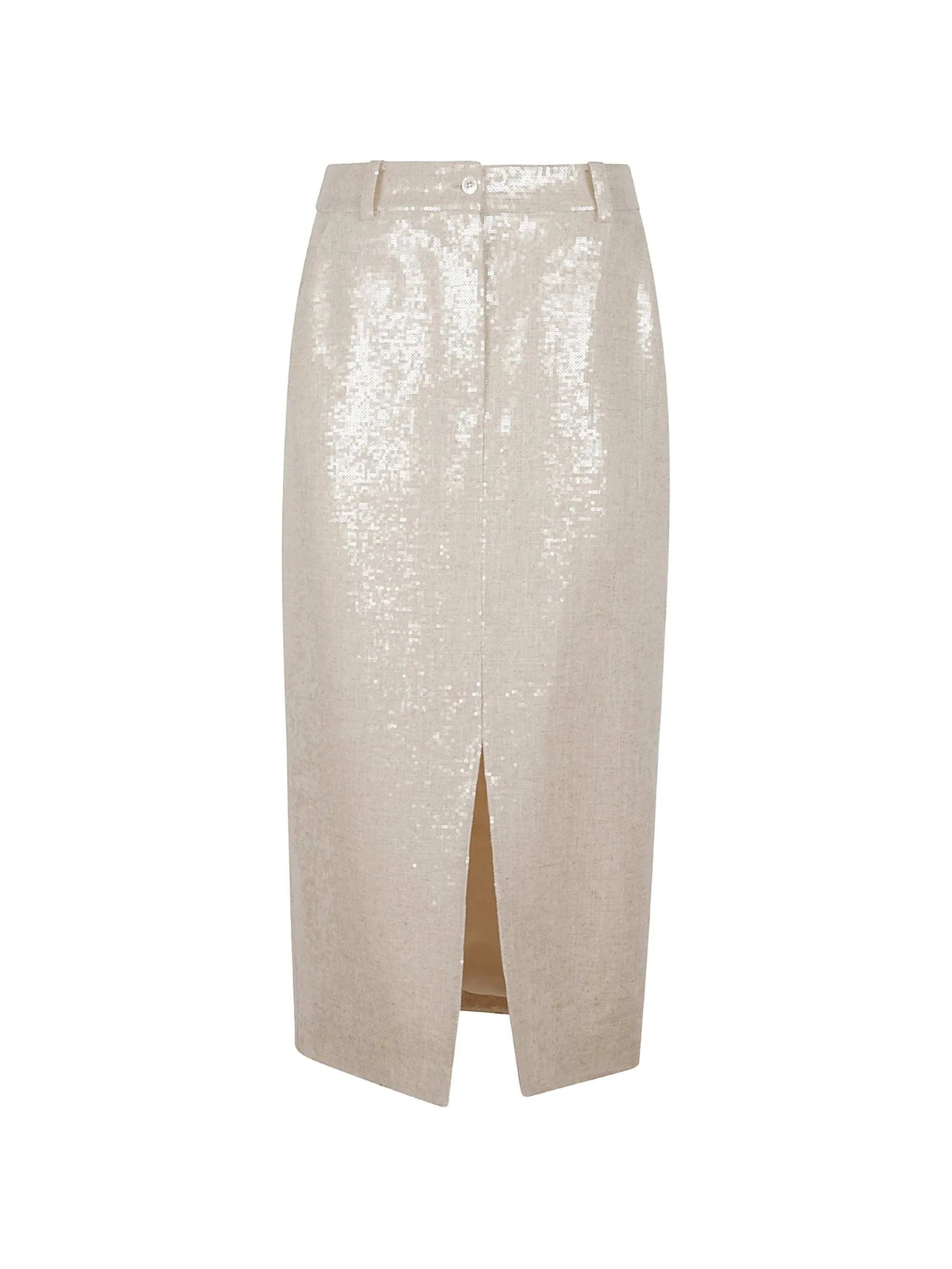 sequin-embellished slit midi skirt