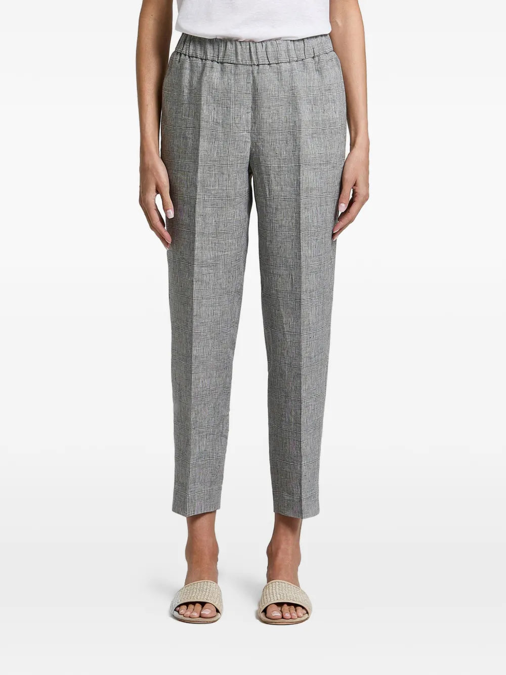 check-pattern elasticated-waistband trousers