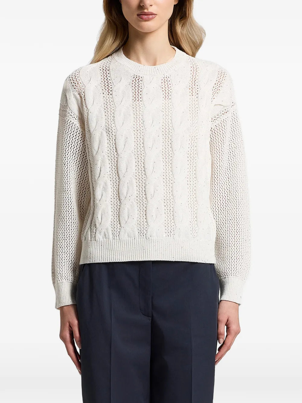 sequinned cable-knit sweater