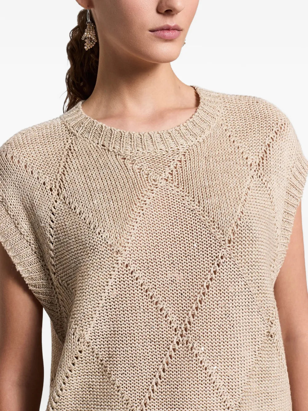 sequinned open-knit vest