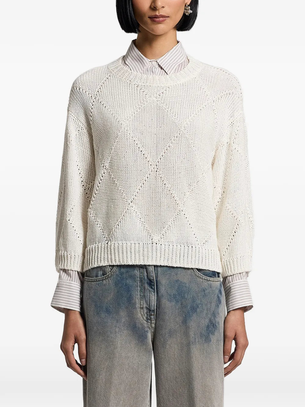 sequinned diamond-knit crew-neck sweater