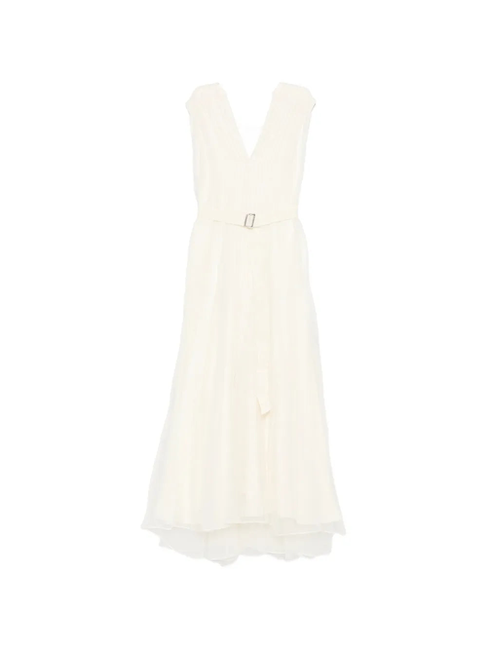 pleated belted maxi dress