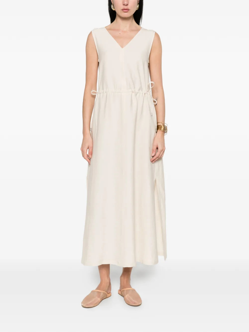 vestido midi con cuello en V 