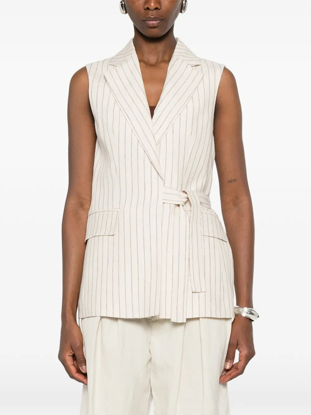 striped tie-waist vest