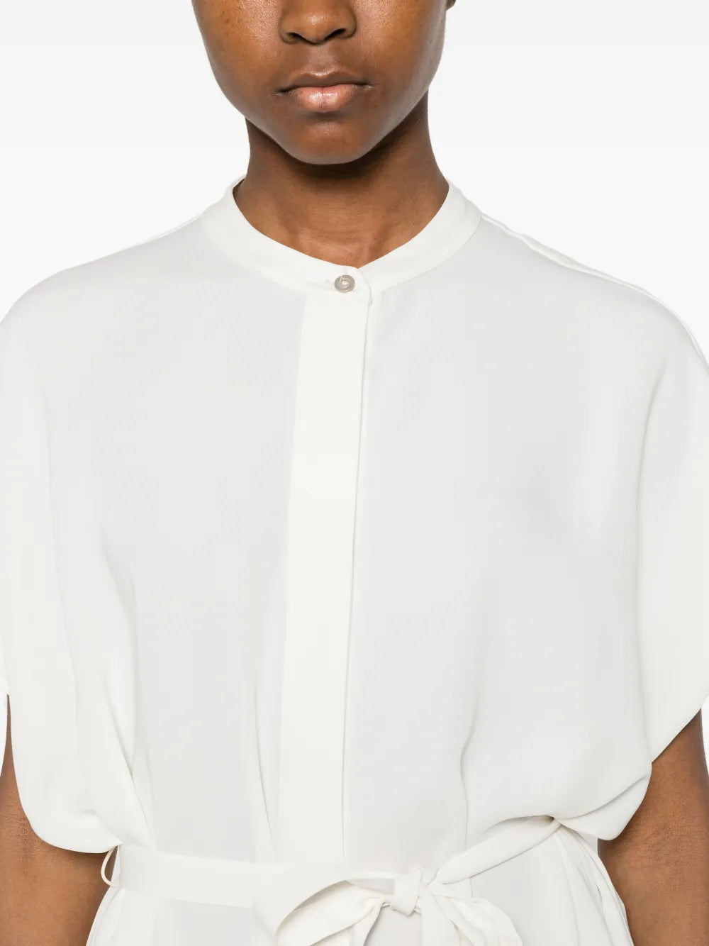 band-collar short-sleeve midi dress