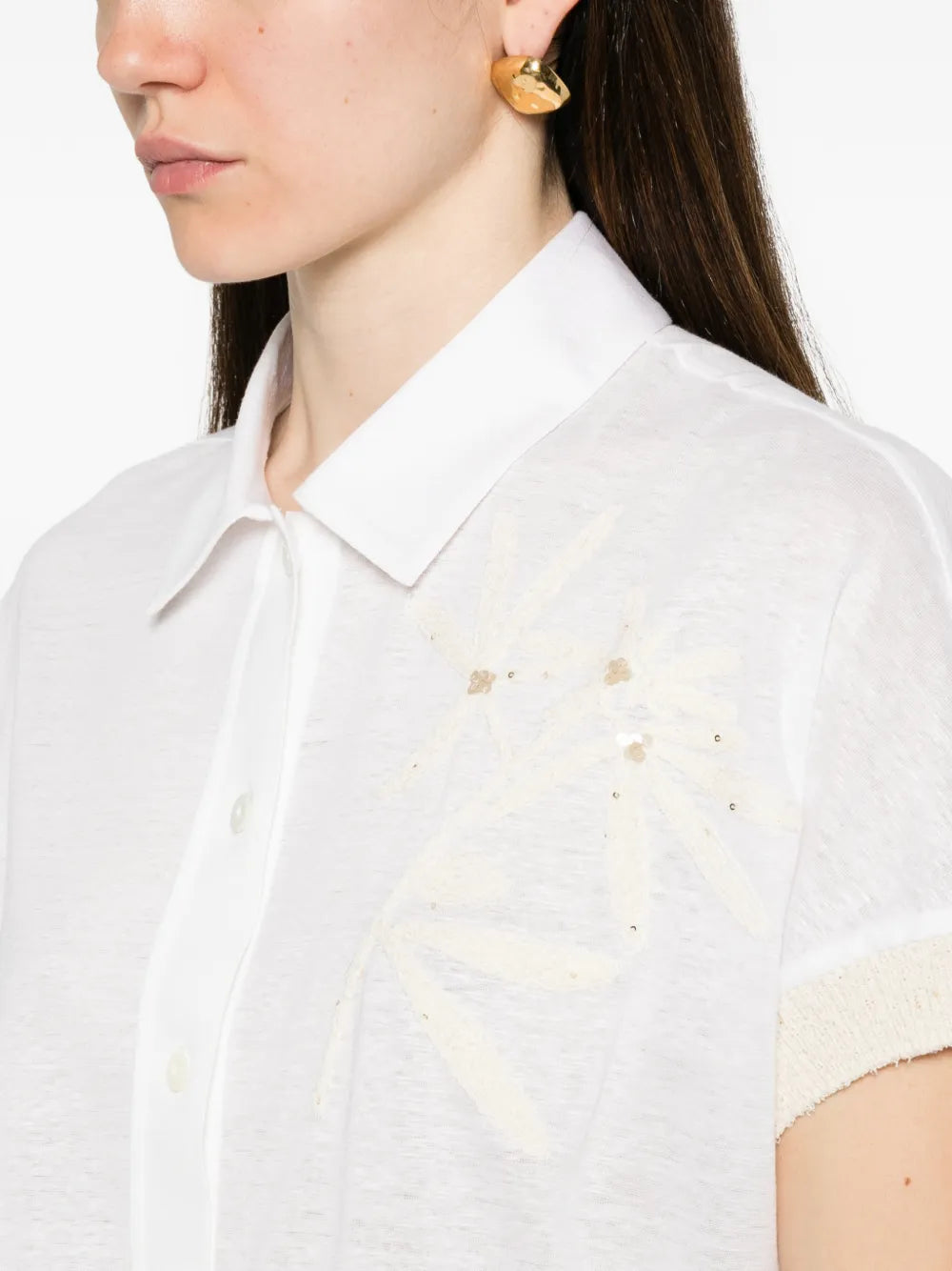 sequin-embellished floral-embroidered shirt