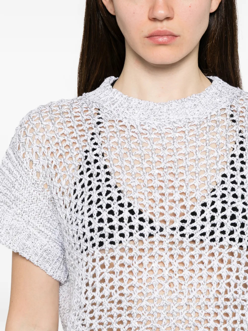 open-knit short-sleeve sweater