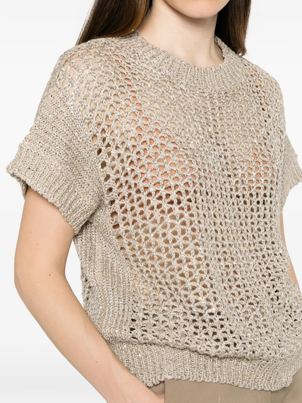open-knit sequin-embellished sweater